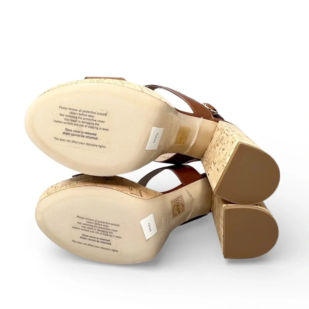 L.K. Bennett Misty Tan Leather and Cork Platform Sandals Euro Size 40 New NWT